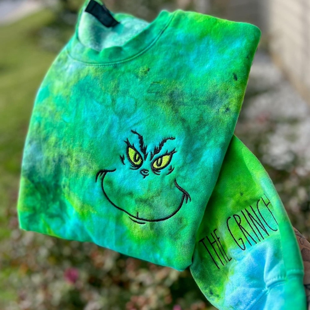 Custom tie dyed Grinch sweatshirt with embroidery